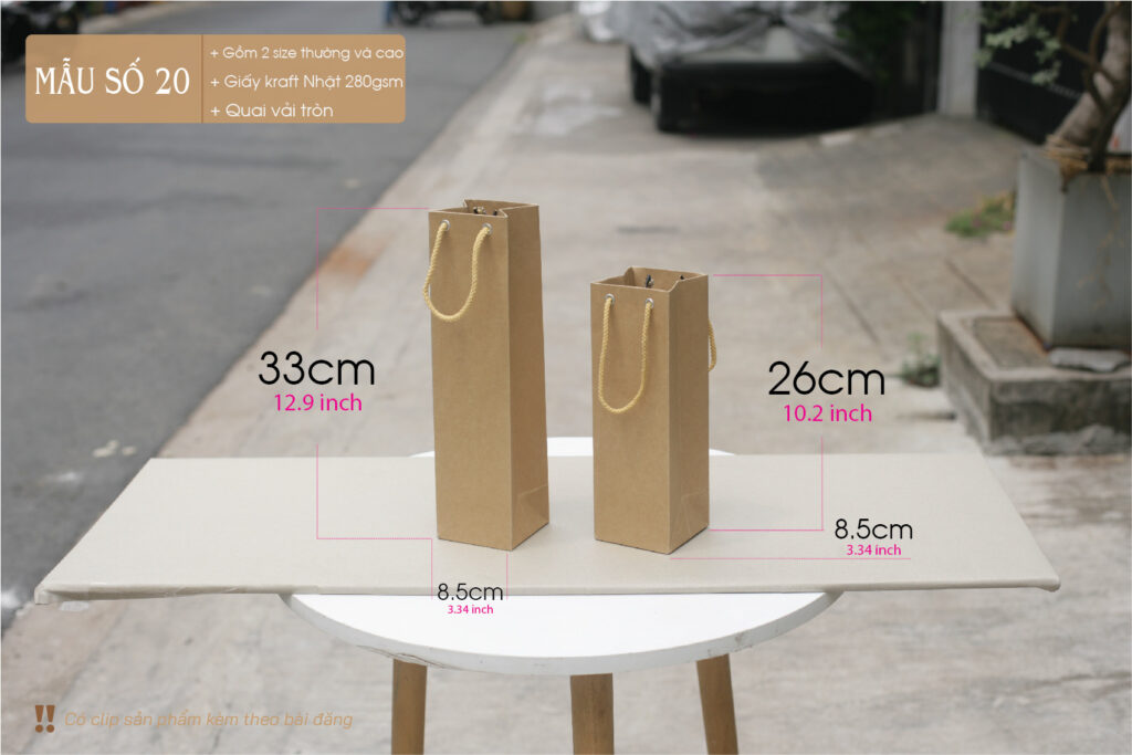 Túi có 2 loại kích thước, dùng cho chai 500ml và 750ml. Quý khách đó kỹ chai của mình trước khi đặt hàng nha.