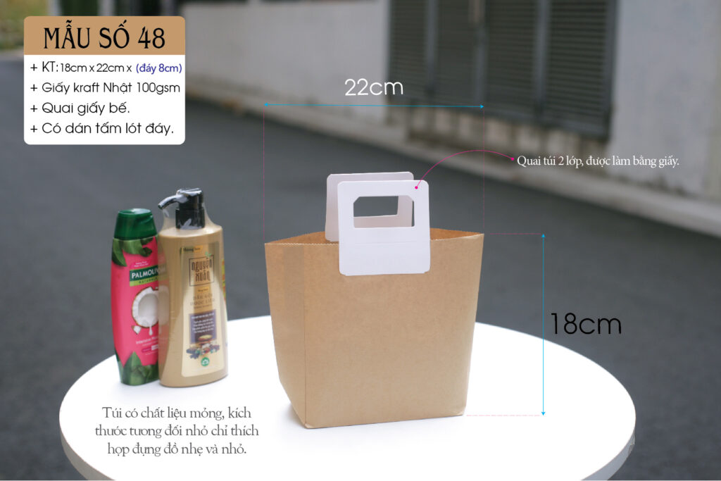 Túi được làm bằng giấy kraft Nhật, tuy mỏng nhưng cũng rất dai - Thích hợp đựng sản phẩm nhẹ.