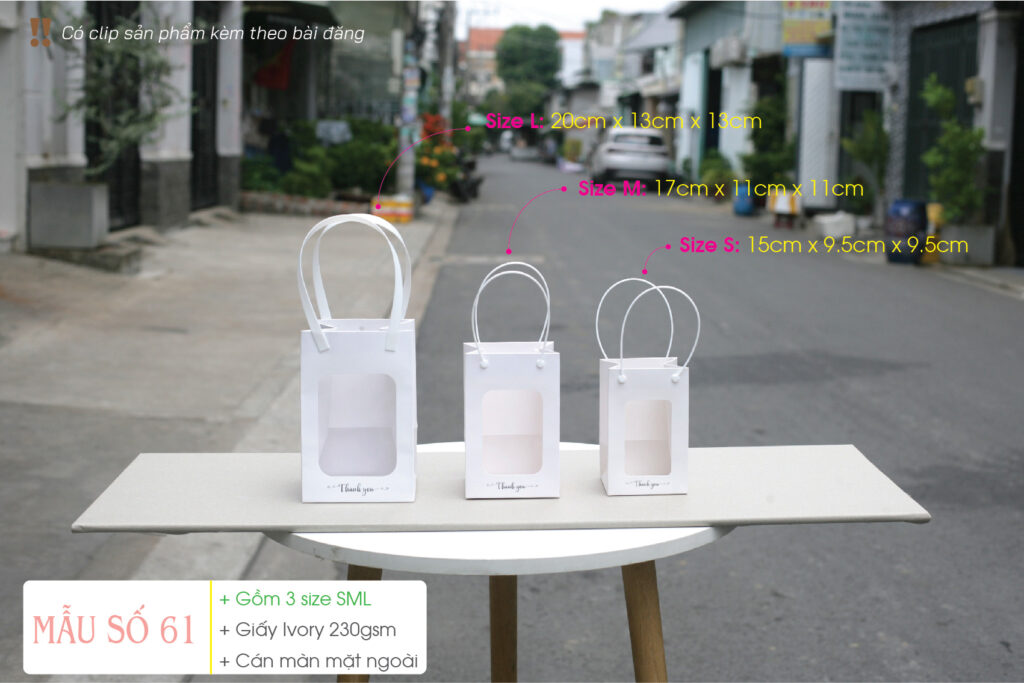 Túi mica đáy vuông - Gồm 3 size S M L - Square bottom paper bag with clear window