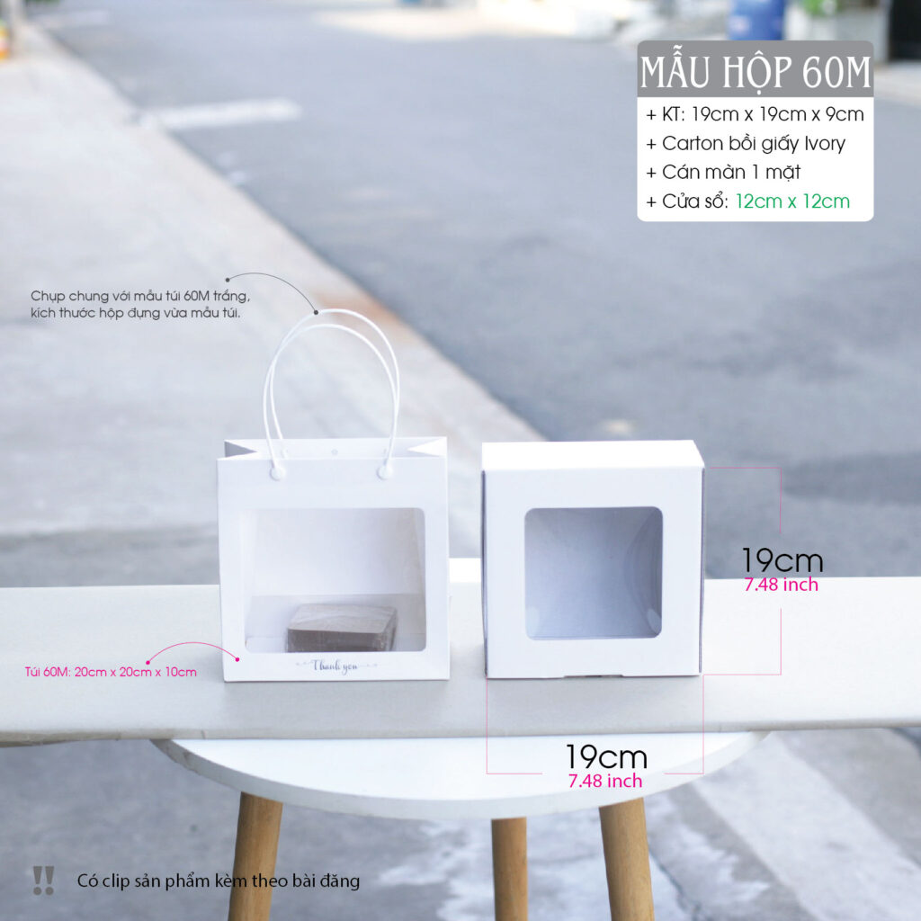 Hộp 60M có thể kết hợp với Túi số 60M để tạo thành 1 bộ bao bì hoàn chỉnh.
