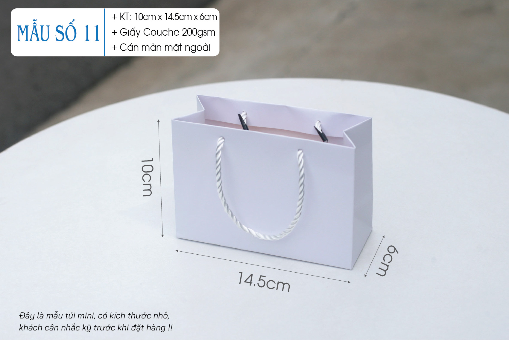 Túi giấy mini họa tiết Trằng trơn - Kích thước: 10cm x 14.5cm x 6cm.