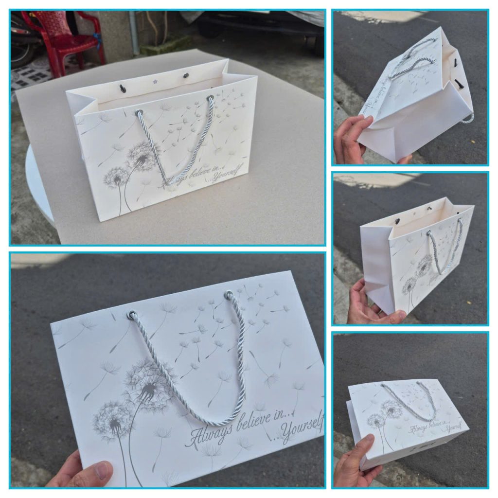 Paper bags with ribbon handles