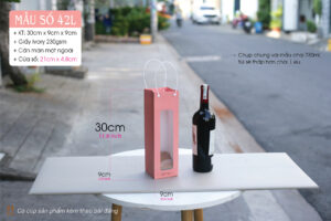 Túi 42 size L với chiều cao 30cm, khi so với chai vang 750ml sẽ thấp hơn 1 xíu.