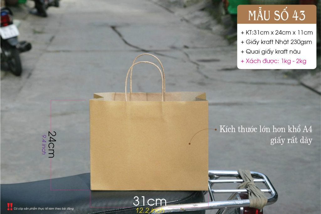 Túi giấy kraft ngang size M do cty Vũ Thị sản xuất và phân phối