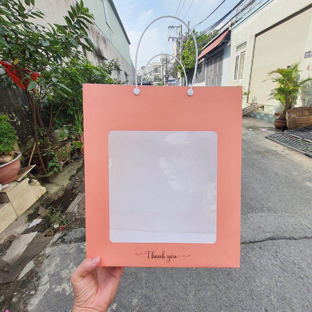 Mẫu số 60XL màu hồng cam - Paper bag with clear window size XL