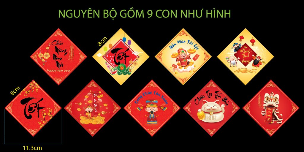 Bộ màu Đỏ: Tem decal trang trí Tết - Khi đặt hàng, Khách sẽ được nhận 50 con tem decal như trong hình- Sticker for lunar new year