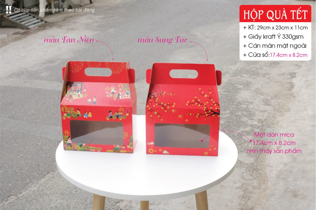 Hộp quà Tết - Hộp quà Tết - Hộp giấy đựng quà dịp Tết - Lunar New Year Gift Box - được sản xuất từ chất liệu giấy kraft Ý 330gsm cao cấp rất dày, cứng để đảm bảo tính chắc chắn và mỹ quan.