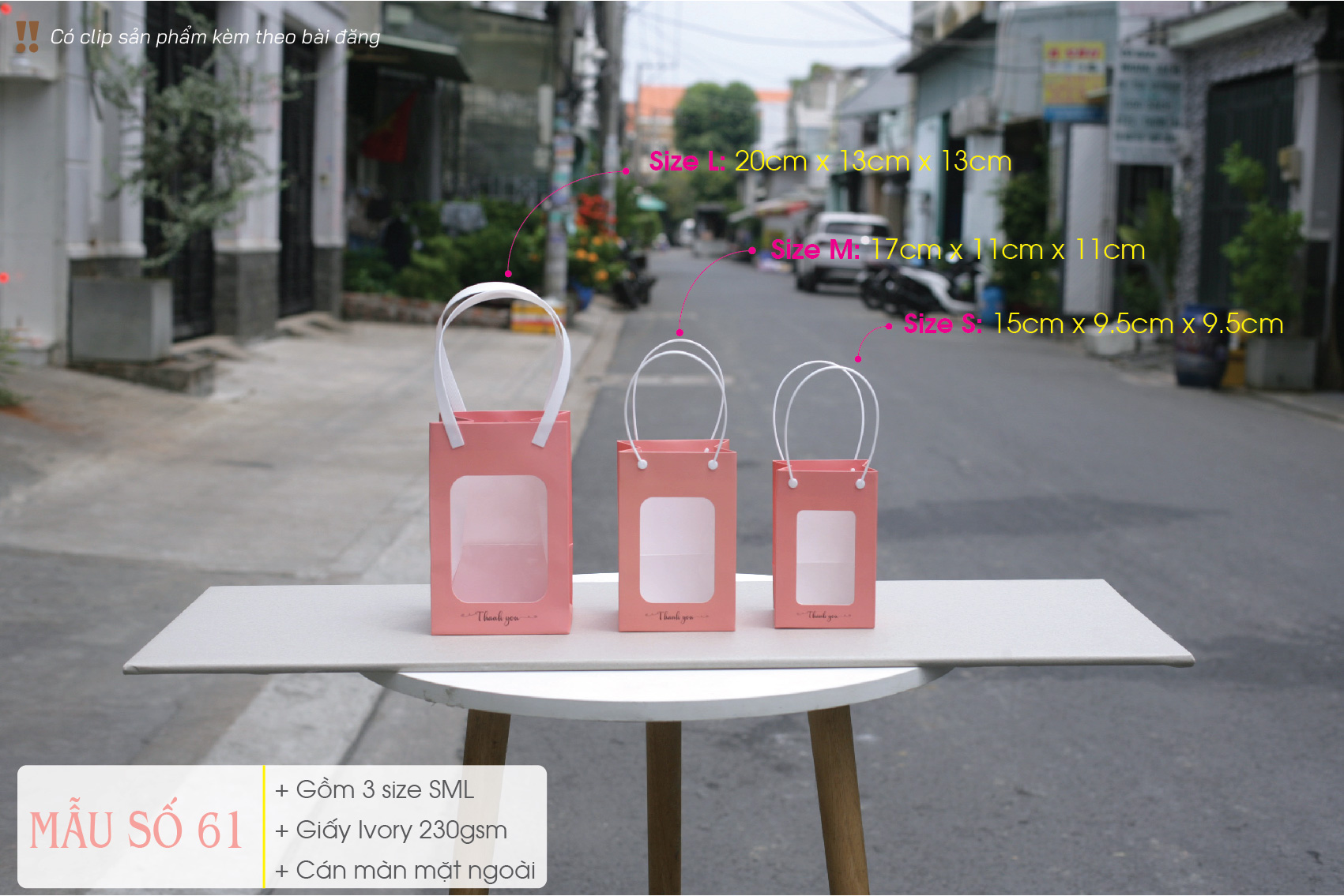 Túi mica đáy vuông - Gồm 3 size S M L - Square bottom paper bag with clear window