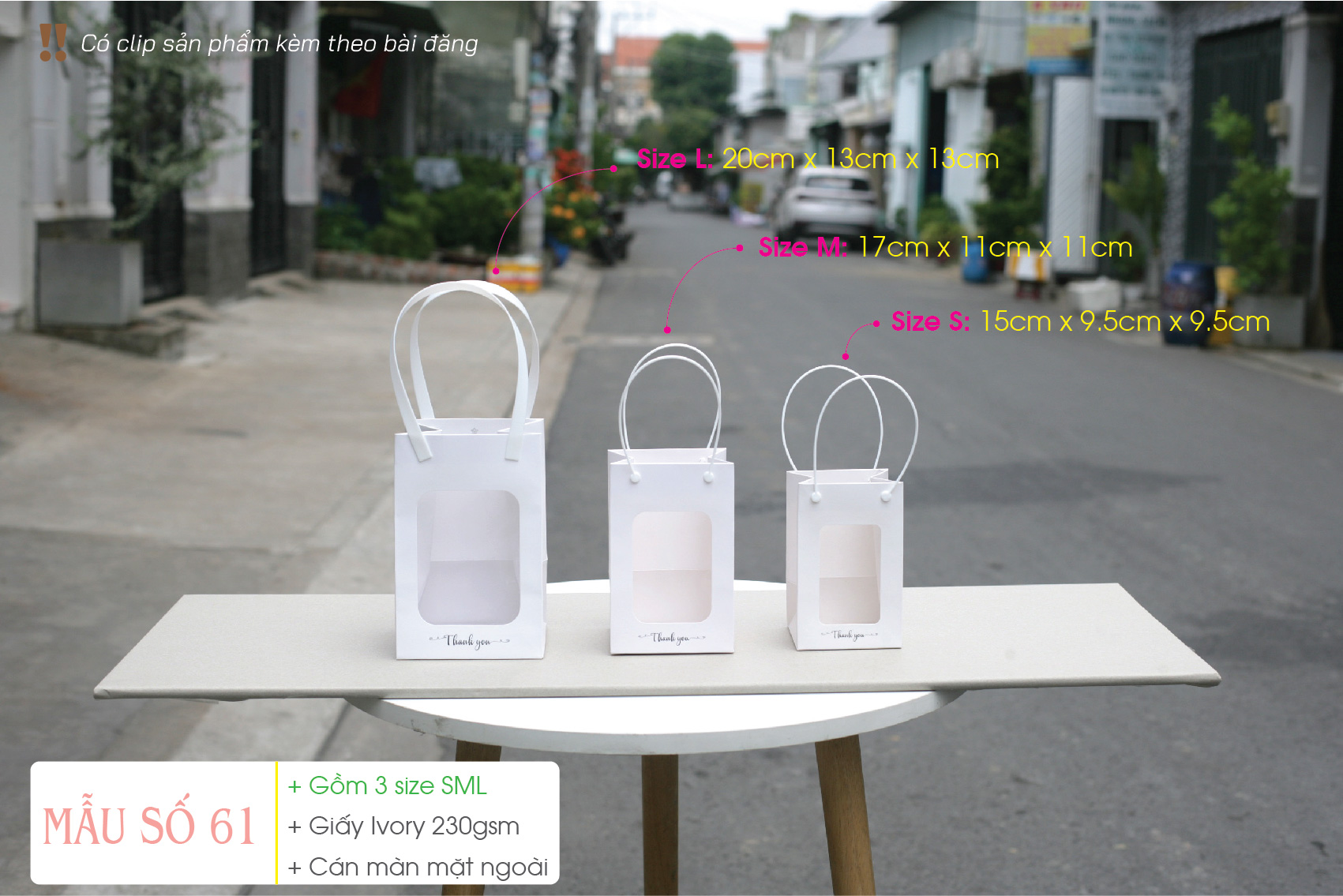 Túi mica đáy vuông - Gồm 3 size S M L - Square bottom paper bag with clear window
