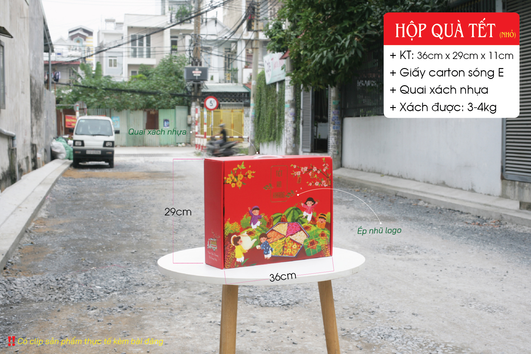 Hộp quà Tết - Lunar New Year Gift Box - được sản xuất từ chất liệu giấy carton sóng E, Bồi 2 mặt giấy ivory có cán màn rất dày, cứng để đảm bảo tính chắc chắn và mỹ quan.